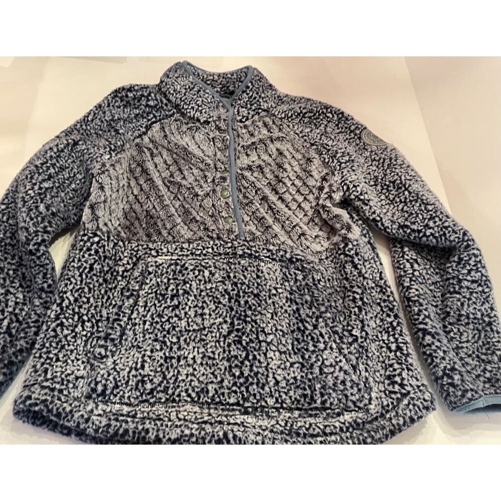 Simply Southern Womens Blue White Sherpa Fleece Snap Pullover Jacket Large